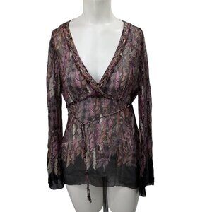 Ellie Tahari 100% Silk Dorthy Empire Waist Sheer V-Neck Blouse Size M? Feather
